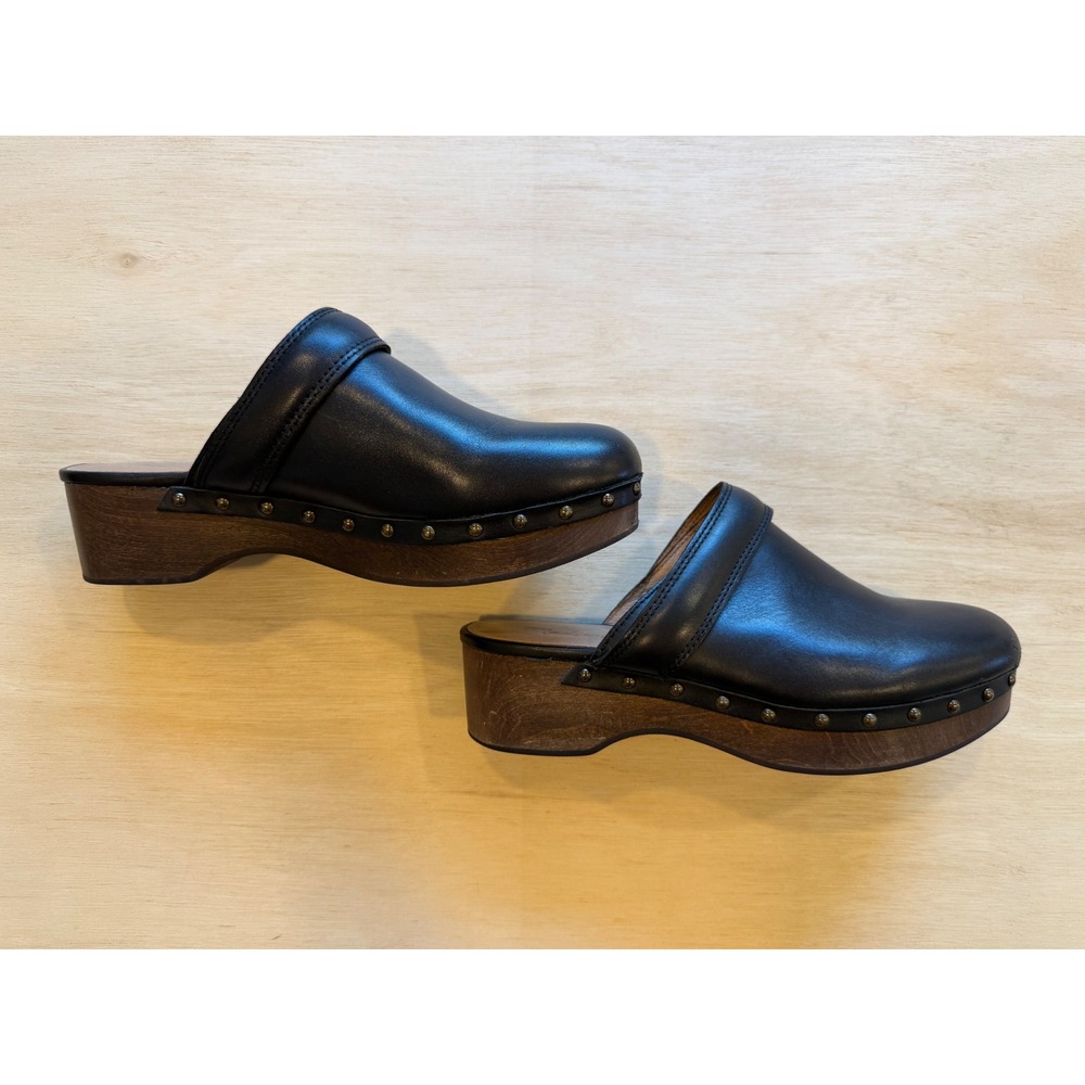 Madewell The Clog in True Black Leather Studded Wood Platform Mules G8088 - 7